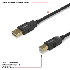 Ethernet Cables<Staples TECH 16 ft. USB-A to USB-B Cable, Male to Male, Black (ST62440)