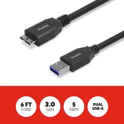 Usb Cables<Staples TECH 6 ft. USB-A to Micro USB Type B Cable, Male to Male, Black (ST62441)