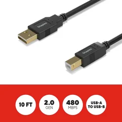 Usb Cables<Staples TECH 10 ft. USB-A to USB-B 2.0 Cable, Male to Male, Black (ST62443)