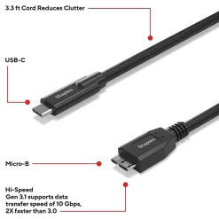 Usb Cables<Staples TECH 3.3 ft. USB-C to Micro USB Type-B Audio/Video Cable, Male to Male, Black (ST62445)