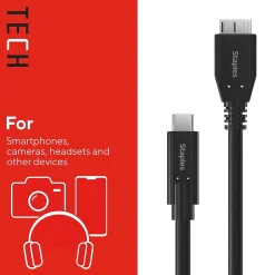 Usb Cables<Staples TECH 3.3 ft. USB-C to Micro USB Type-B Audio/Video Cable, Male to Male, Black (ST62445)