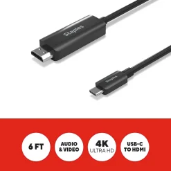 Ethernet Cables<Staples TECH 6 ft. USB-C to HDMI Audio/Video Cable, Male to Male, Black (ST62472)