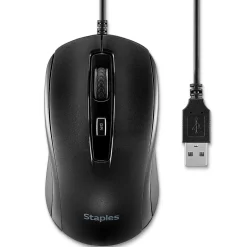 Staples TECH Ambidextrous Optical USB Mouse, Black (ST62598)* Mice