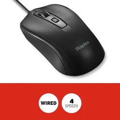 Staples TECH Ambidextrous Optical USB Mouse, Black (ST62598)* Mice