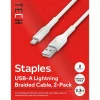 Staples TECH Lightning to USB-A Charging Cable, 3.3 ft., White, 2/Pack (ST62330)
