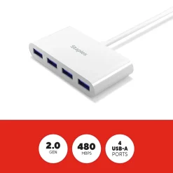 Usb Hubs<Staples TECH 4-Port USB 2.0 Hub, White (ST62376)