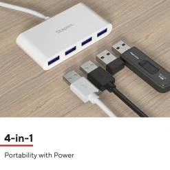 Usb Hubs<Staples TECH 4-Port USB 2.0 Hub, White (ST62376)