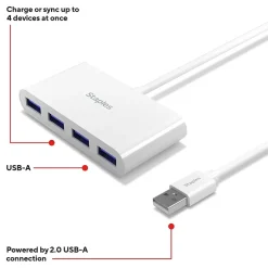 Usb Hubs<Staples TECH 4-Port USB 2.0 Hub, White (ST62376)