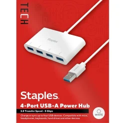 Usb Hubs<Staples TECH 4-Port USB 3.0 Hub, White (ST62380)
