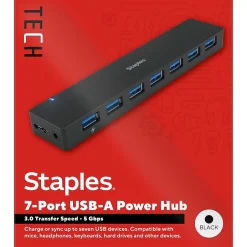 Usb Hubs<Staples TECH 7-Port USB 3.0 Hub, Black (ST62371)