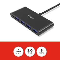 Usb Hubs<Staples TECH 4-Port USB 3.0 Hub, Black (ST62372)