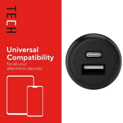 Staples TECH USB-A/USB-C Car Charger, 32W, Black (ST62340)