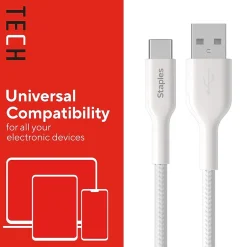 Staples TECH USB-C to USB-A Charging Cable, 3.3 ft., White (ST62337)