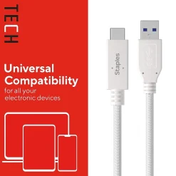 Staples TECH USB-C to USB-A Charging Cable, 3.3 ft., White (ST62316)
