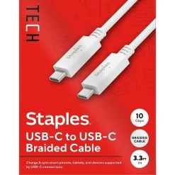 Staples TECH USB-C to USB-C Charging Cable, 3.3 ft., White (ST62317)