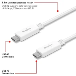 Staples TECH USB-C to USB-C Charging Cable, 3.3 ft., White (ST62317)