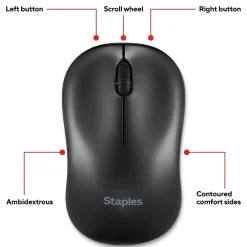 Staples TECH Wireless Ambidextrous Optical USB Mouse, Black (ST62601)* Ergonomic Mice
