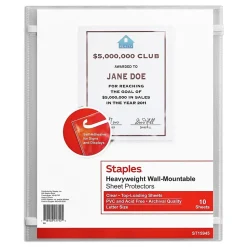 Staples Wall-Mountable Heavyweight Sheet Protector, 8.5" x 11", Diamond Clear, 10/Pack (15945) Outlet