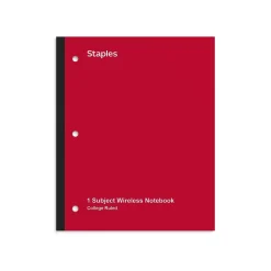 Staples Wireless 1-Subject Notebook, 8.5" x 11", College Ruled, 80 Sheets, (ST58379) Red Clearance