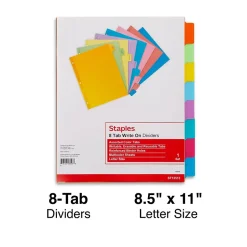 Staples Write-On Dividers, 8-Tab, Assorted Colors (13513/23181) Discount
