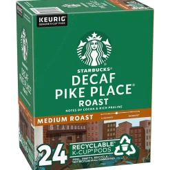 Keurig K-Cups<Starbucks Pike Place Decaf Coffee Keurig® K-Cup® Pods, Medium Roast, 24/Box (SBK18999)