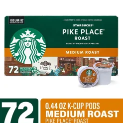 Coffee<Starbucks Pike Place K-Cup Pods, Medium Roast, 72/Box (220-02158)