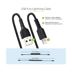 Usb Cables<StarTech 20" USB-A to Lightning Cable, Male to Male, Black (RUSB2ALT50CMBC)