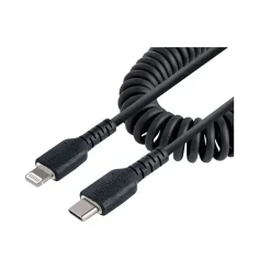 StarTech USB-C to Lightning MFi Certified Coiled iPhone Charger Cable, 3 ft., Black (RUSB2CLT1MBC)