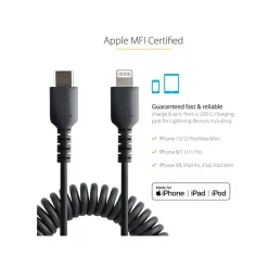 StarTech USB-C to Lightning MFi Certified Coiled iPhone Charger Cable, 3 ft., Black (RUSB2CLT1MBC)