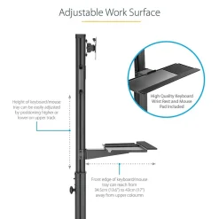 StarTech .com Adjustable Mobile Workstation Cart with Monitor Mount, 50.4