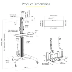 StarTech .com Adjustable Mobile Workstation Cart with Monitor Mount, 50.4