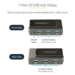 Usb Hubs<StarTech .com 7-Port USB 3.0 5Gbps Hub, Black (5G7AS-USB-A-HUB)