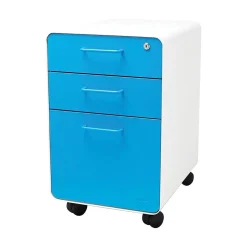 Sale Stow 3-Drawer File Cabinet wCasters, White + Pool Blue File Cabinets