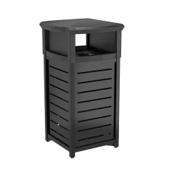 Suncast Commercial Metal Outdoor Trash Can with 2-Way Lid, 30 Gallon, Black (MTCSQ300)