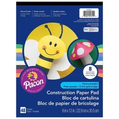 Online Heavyweight 9" x 12" Construction Paper Pad, Assorted Colors, 48 Sheets/Pack, 12 Packs (PAC104612-12) Construction Paper