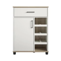 Best Whitmore 36" Bar Cabinet with 6 Shelves, Rustic White/Oak (2461500COM) Storage Cabinets