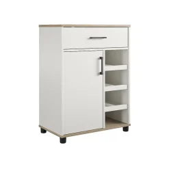 Best Whitmore 36" Bar Cabinet with 6 Shelves, Rustic White/Oak (2461500COM) Storage Cabinets