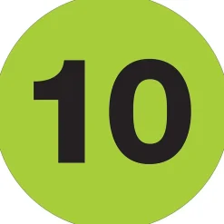 Tape Logic 1" Circle "10" Number Label, Fluorescent Green, 500/Roll