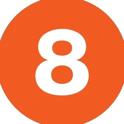 Tape Logic 1" Circle "8" Number Label, Orange, 500/Roll New