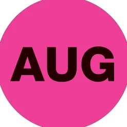 Tape Logic 1" Circle "AUG" Month of the Year Labels, Fluorescent Pink, 500/Roll Clearance