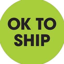 Tape Logic 2" Circle "OK To Ship" Label, Fluorescent Green, 500/Roll New