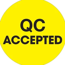 Tape Logic 2" Circle "QC Accepted" Label, Fluorescent Yellow, 500/Roll Outlet