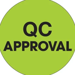 Tape Logic 1" Circle "QC Approval" Label, Fluorescent Green, 500/Roll Hot
