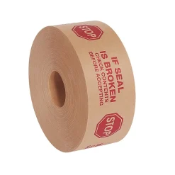 Tape Logic #7500 Pre-Printed Reinforced Water Activated Tape, "Stop", 3" x 450', Kraft, 10/Case (T9077500RA)* Packing Tape