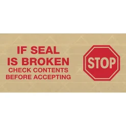 Tape Logic #7500 Pre-Printed Reinforced Water Activated Tape, "Stop", 3" x 450', Kraft, 10/Case (T9077500RA)* Packing Tape