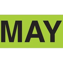 Tape Logic 3" x 2" Rectangle "MAY" Months of the Year Label, Fluorescent Green, 500/Roll New