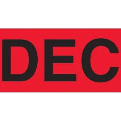 Tape Logic 3" x 2" Rectangle "DEC" Months of the Year Label, Fluorescent Red, 500/Roll Discount