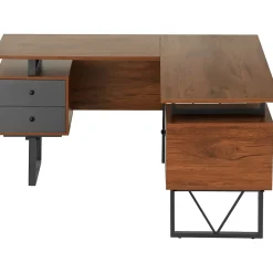 Discount 59" L-Shaped Desk with Drawers and File Cabinet, Walnut/Black (RTA-4809DL-WAL) Corner Desks