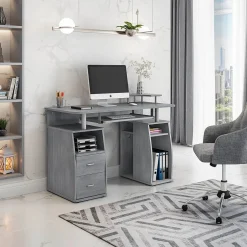 Complete Computer Workstation Desk With Storage, Gray (RTA-8211-GRY) Corner Desks