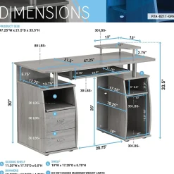 Complete Computer Workstation Desk With Storage, Gray (RTA-8211-GRY) Corner Desks